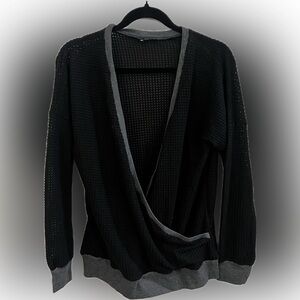 Black and Gray Women's Wrap Sweater